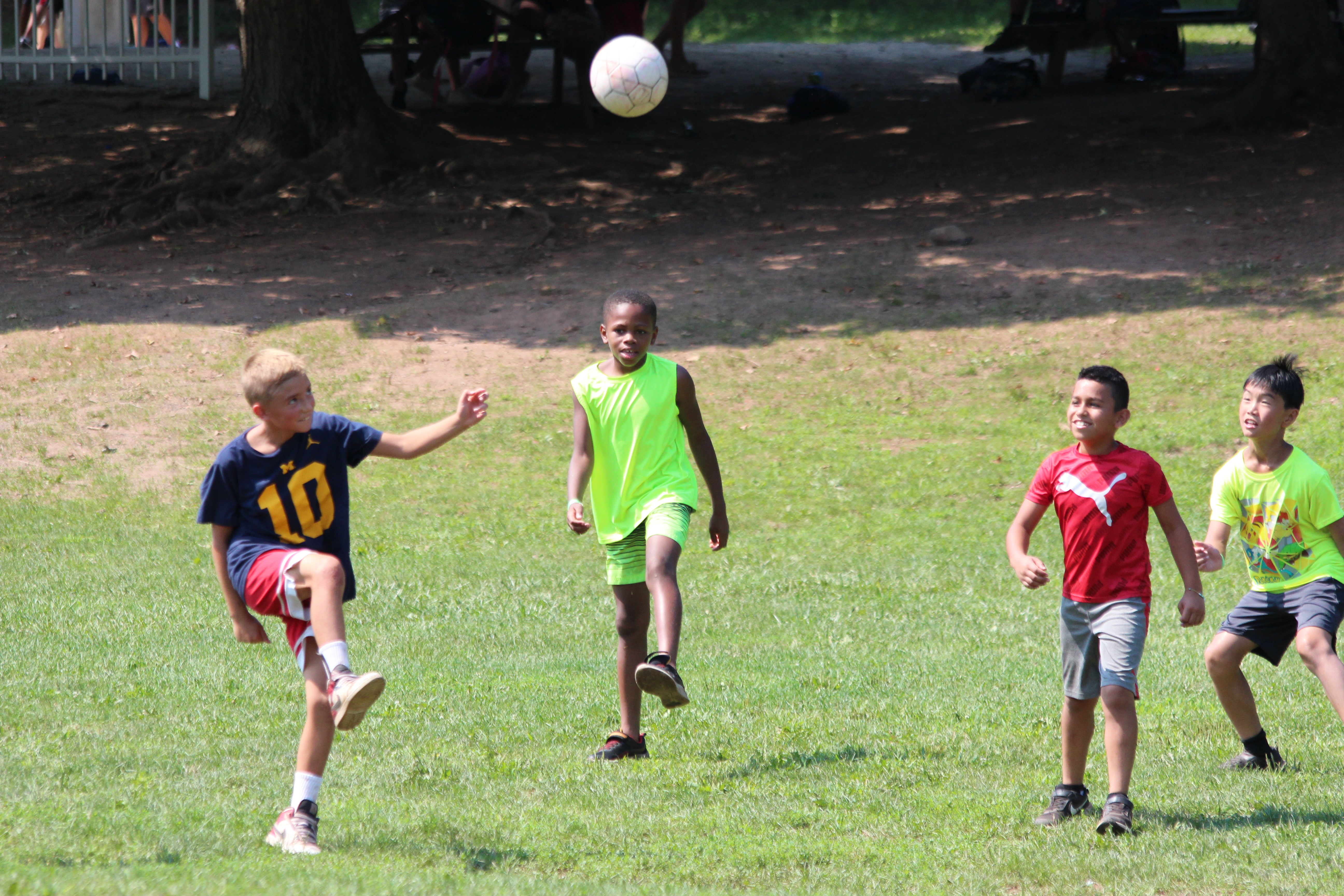 Boys playing soccer at Mountain Mist Day Camp